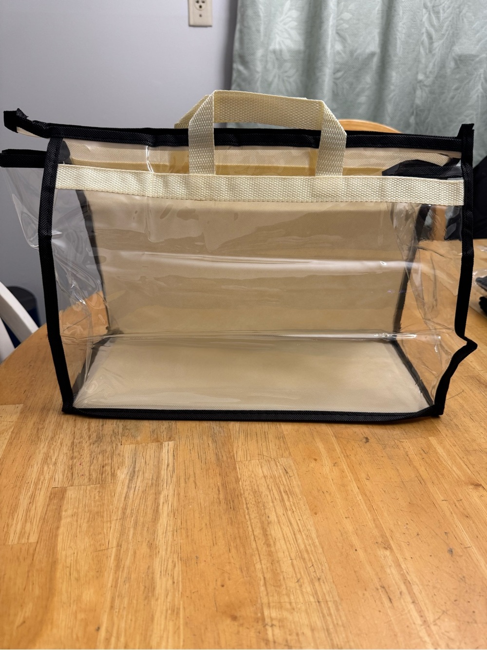 Clear Organizer Tote with Cream Handles and Black Trim